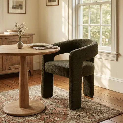 Miniatura 13 de Hyfirm Sillas de Comedor Modernas Tipo Barril Juego de 1, Cómoda Silla de Comedor de Acento Tapizada en Chenilla con Brazo para Cocina Sala de Estar