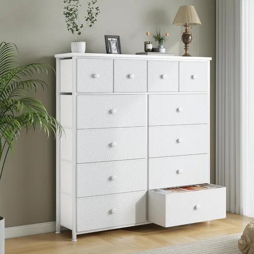 Miniatura 9 de Bepatio Cómoda para dormitorio con 12 cajones, cómoda de tela y cómoda con marco de metal resistente, parte superior de madera, para mujer, 38.9