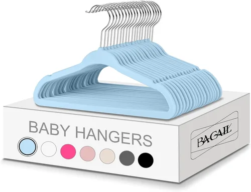 Miniatura 8 de BAGAIL - 50 perchas de terciopelo para niños, de 28 cm, perchas para ropa de niños, antideslizantes, para bebés y niños pequeños (negro)