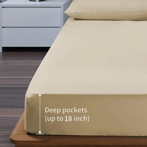 Miniatura 2 de EaseHome Juego de sábanas beige tamaño completo con bolsillo profundo para colchón de 18 pulgadas, 4 piezas, colección de sábanas y fundas