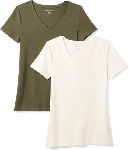 Tienda Essentials Camiseta de manga corta con cuello en V para mujer (disponible en tallas grandes), paquete múltiple