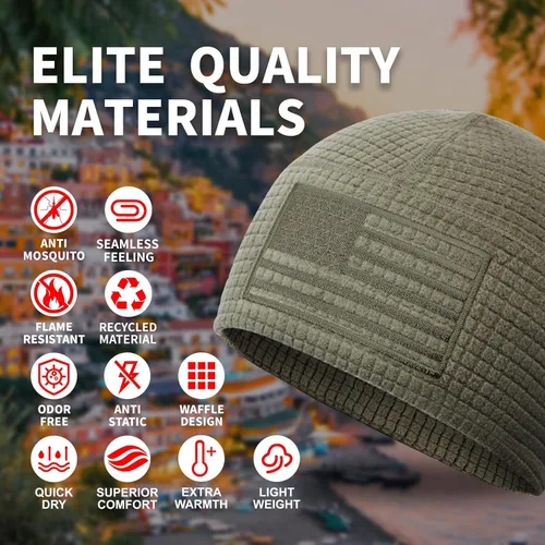 Miniatura 2 de OUTDOOR SHAPING Gorro de forro polar con bordado de bandera americana en cuadrícula, táctico, militar, gorra de cráneo del ejército