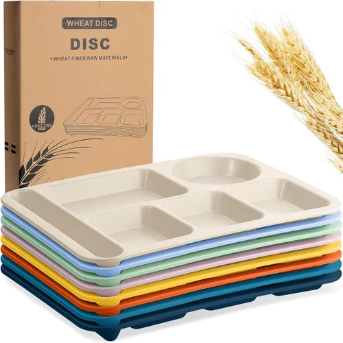 Miniatura 11 de Pinkunn 8 platos divididos irrompibles grandes de 14 pulgadas para niños y adultos, bandeja de paja de trigo apta para lavavajillas, microondas