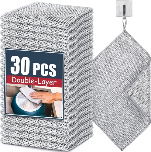 Miniatura 9 de Navona 10 Piezas Paños de Cocina de Alambre de Acero Nueva Actualización, Paño de Limpieza de Alambre de Acero de Doble Capa, Potente Limpieza