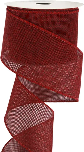 Miniatura 10 de HUIHUANG Cinta de arpillera roja con alambre de Navidad, cinta sólida con borde de alambre, cinta de yute de 2.5 pulgadas para coronas, lazos Rojo