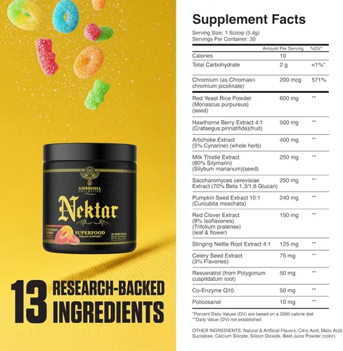 Miniatura 4 de Ambrosia Nektar - Superalimento en polvo Suplemento diario de apoyo de órganos Alternativa a polvos verdes 13 superalimentos para energía