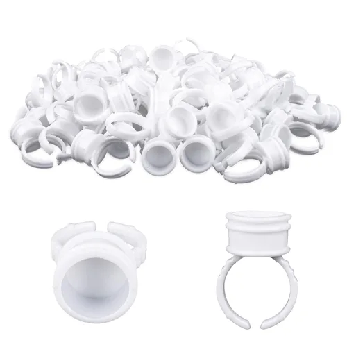 G2PLUS Anillos de pegamento para extensiones de pestañas, 100 piezas de anillos desechables para pigmentos, soporte de pegamento de pestañas blanco,