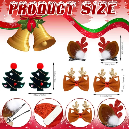 Miniatura 2 de Tigeen 18 pinzas para el pelo de Navidad, árbol, sombrero de oreja de reno, pasadores de lazo, cocodrilo cosplay punk, accesorios novedosos