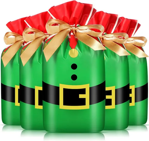 Miniatura 9 de Funrous Bolsas de Favor con Cordón de Navidad Bolsas de Plástico para Dulces y Golosinas de Navidad para Niños Cumpleaños Envoltorio de Aperitivos