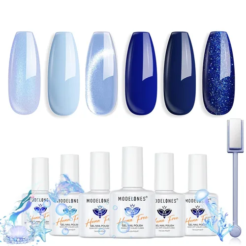Miniatura 10 de modelones Juego de esmaltes de uñas de gel con purpurina, sin hema, 6 colores, Chameleon Aurora Shimmer Glitter Kit de esmalte de gel azul, verde