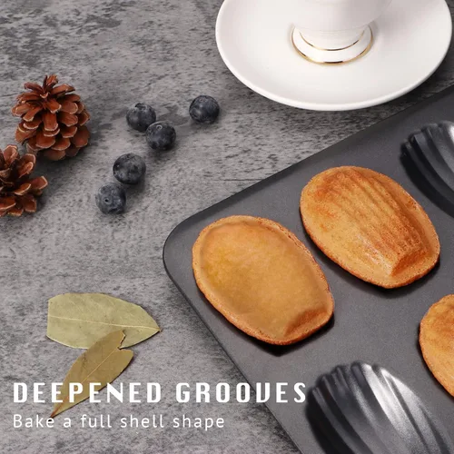 Miniatura 3 de HONGBAKE Molde de Madeleine antiadherente, paquete de 2 bandejas de galletas de madeleine resistentes de 12 cavidades para hornear en el horno