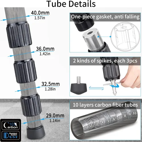 Miniatura 5 de Trípode de fibra de carbono INNOREL RT90C Trípodes de cuenco profesionales de carga pesada para cámaras DSLR Compatible con cabeza de bola y cabeza