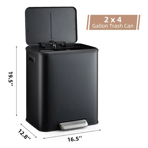 Miniatura 6 de GAOMON Cubo de basura rectangular de 30 litros/8 galones, cubo de basura rectangular de doble compartimento para reciclaje de cocina con tapa