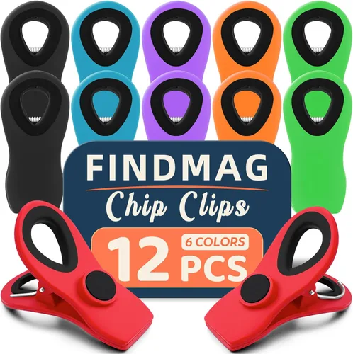 FINDMAG Clips Magnéticos para Bolsas, Paquete de 12 Clips para Bolsas con Sello Hermético para Alimentos, Clip Magnético para Luces de Navidad para
