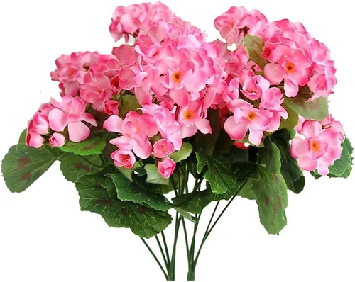 Miniatura 10 de FERIAL 2 piezas de flores artificiales de geranio púrpura y rosa, arbusto de geranios sintéticos, flores de seda, arbusto para plantas al aire
