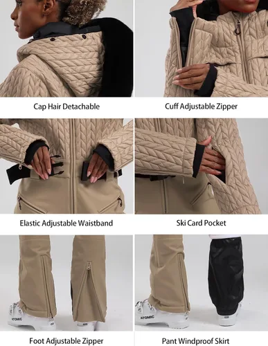 Miniatura 76 de GSOU SNOW Traje de esquí para mujer, traje de nieve delgado de una pieza, chaqueta de nieve, impermeable, resistente al viento, deportes al aire