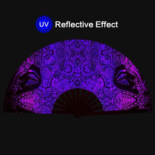 Miniatura 2 de Ventilador de mano plegable de bambú para hombres y mujeres, ventilador de mano para EDM, festival de música, club, extraño, evento, fiesta, baile
