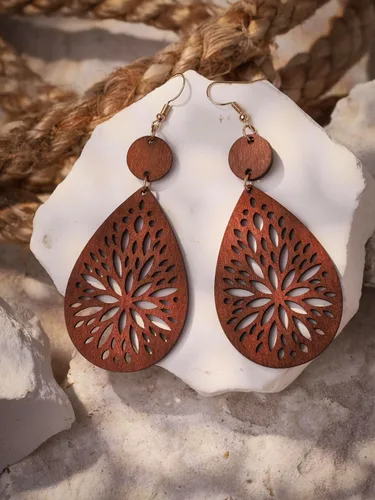 Miniatura 4 de MINACHI Bohemian Hollow Cut-Out Wood Leather Dangle Drop Earrings, Boho Chic Hippie Statement Jewelry Gift for Women