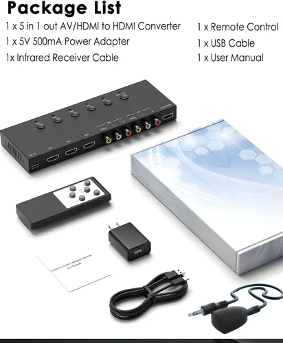 Miniatura 6 de Conmutador HDMI y AV 2 en 1 – Juega PS5 y juegos retro en 1 TV, 3 HDMI 2.0 (4K HDR) + 2 entradas RCA – Compatible con Xbox Series