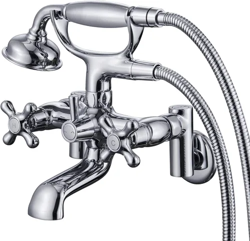 Grifo de bañera de 3 a 9 pulgadas de centro, montaje en pared, grifo de bañera con ducha de mano, cromado, vintage, grifo llenador de bañera de