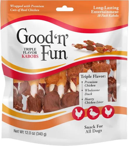 Good'N'Fun - Brochetas de cuero crudo de triple sabor para perros