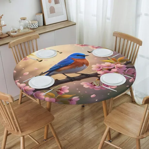 Miniatura 21 de Futterya Decorative Round Tablecloth Fitted Elastic Waterproof Table Cloth Cover Stretch Table Pad Cover for Parties Weddings Banquet Outdoor Events