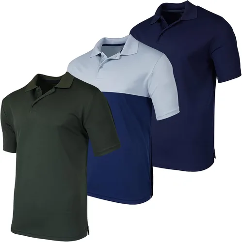 Real Essentials - Paquete de 3 Camisa tipo Polo de manga corta para hombre, de secado rápido y de rendimiento atlético (disponible en tallas grandes