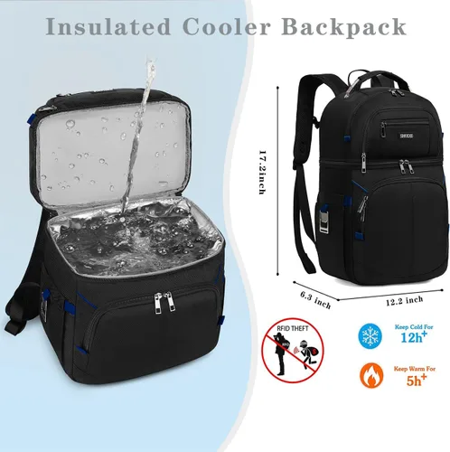 Miniatura 4 de Mochila enfriadora aislada, bolsa enfriadora a prueba de fugas de doble cubierta, mochila enfriadora aislada para almuerzo para hombres y mujeres