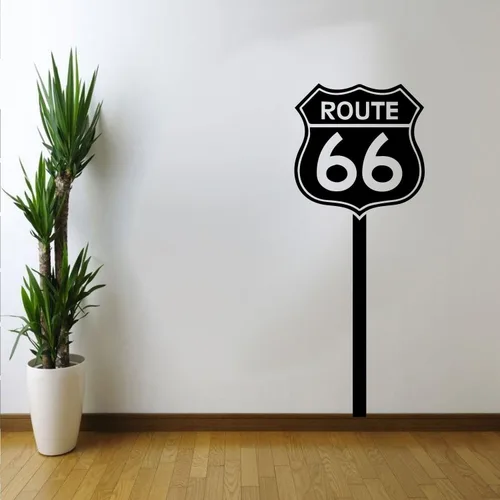 Route 66 - Vinilo decorativo para pared, 60 x 36 pulgadas, color negro brillante, moderno, para uso en interiores y exteriores