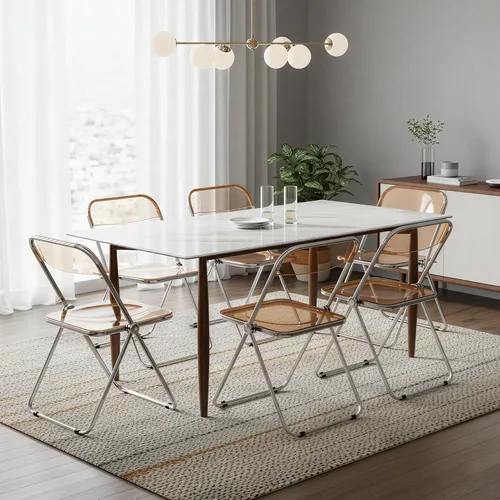 Miniatura 2 de LeisureMod Lawrence - Silla plegable de acrílico transparente moderna con marco de metal, asiento transparente que ahorra espacio para comedor