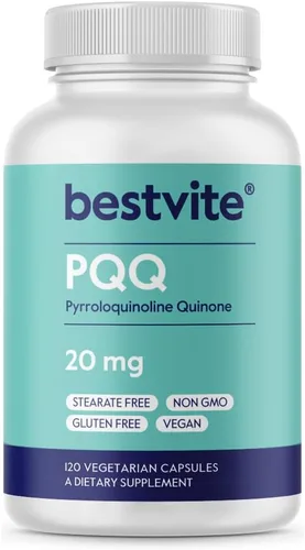 BESTVITE PQQ 20 mg (pirroloquinolina quinona) (120 cápsulas vegetarianas) - Sin estearatos - Vegano - Sin OMG - Sin gluten