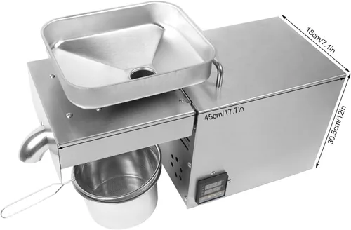 Miniatura 5 de Máquina de prensa de aceite comercial de 1500 W, expel, acero inoxidable de grado alimenticio, máquina de prensado de aceite de semillas de nueces