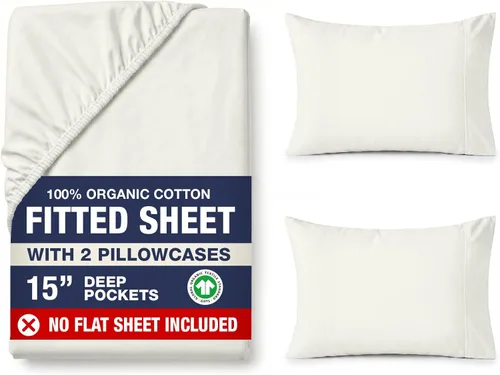 Miniatura 27 de LANE LINEN Juego de 2 piezas con sábana bajera 100% algodón orgánico tamaño individual y 1 funda de almohada, tejido de percal ligero, ultra suave