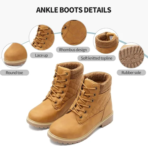 Miniatura 2 de Adokoo Botas para mujer, impermeables, para otoño e invierno, botas de combate negras para nieve, con cordones, antideslizantes, para senderismo
