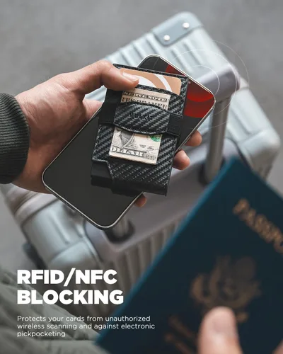 Miniatura 4 de VULKIT Billetera desplegable para tarjetas con correa de dinero, bolsillo frontal de cuero, con ventana de identificación, bloqueo RFID, funda