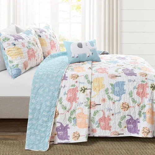 Miniatura 13 de Lush Decor Hygge - Juego de edredón reversible de elefante, tamaño individual, 3 piezas, azul marino y multicolor, juego de ropa de cama para niños