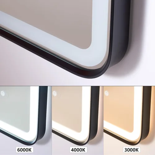 Miniatura 9 de WELLFOR Espejo LED enmarcado de 48 pulgadas de ancho x 36 pulgadas de largo, espejo rectangular de esquina redondeada de metal con luces para baño