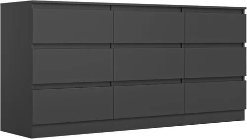 Miniatura 17 de Vibe & Dine Cómoda doble de 8 cajones, cómoda de madera moderna con amplio almacenamiento para armario, dormitorio, sala de estar, color negro
