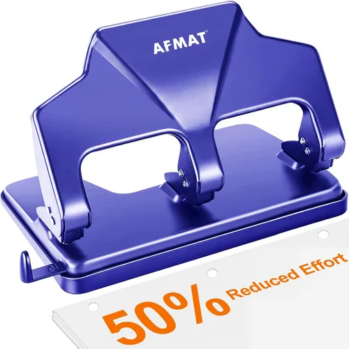 Miniatura 13 de AFMAT Perforadora de 3 agujeros, diámetro de agujeros de 9/32 pulgadas, perforadora de tres agujeros de 40 hojas, 50% de esfuerzo reducido, Verde