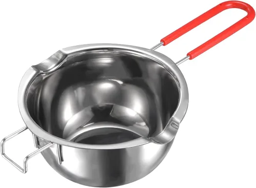 MECCANIXITY Olla doble de la caldera 20.3 fl oz 304 de acero inoxidable con la manija resistente al calor roja para la fabricación de velas