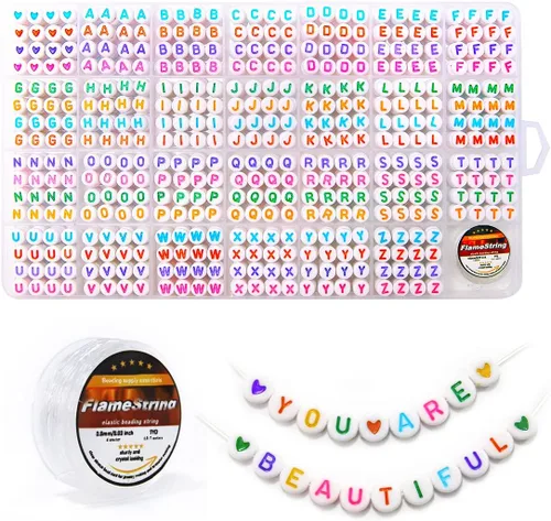 Miniatura 10 de Eppingwin 1400 cuentas de letras, cuentas acrílicas de 0.157 x 0.27 pulgadas, cuentas para hacer joyas, cuentas para hacer pulseras, cuentas