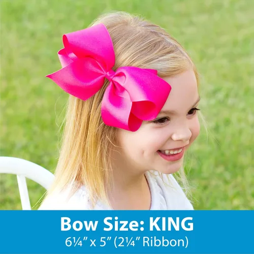Miniatura 2 de Wee Ones - Lazo clásico de grogrén con borde de puntadas lunares para niñas, con clip para cabello WeeStay, borde en contraste, King, blanco