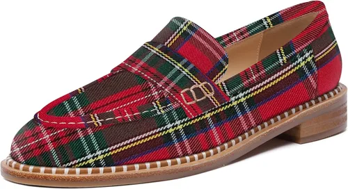 Miniatura 18 de FOGEENA Mocasines de tacón bajo para mujer, estilo casual, puntera redonda, de charol grueso, de 1 pulgada