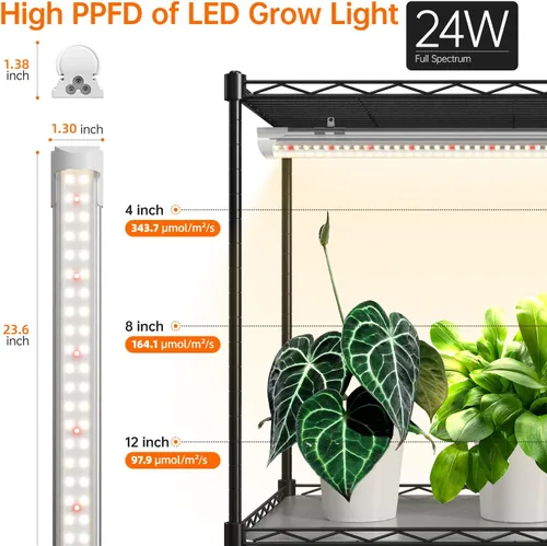 Miniatura 7 de Bstrip Invernadero de interior con luz de crecimiento, soporte para plantas con paquete de 4 luces para plantas de 24W de espectro completo, estante