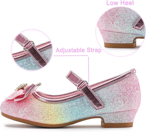 Miniatura 6 de Furdeour - Zapatos de vestir para niñas estilo Mary Jane ideal para damitas de honor, zapatos con brillantina de princesa para niñas pequeñas