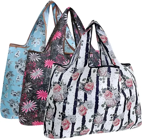 Miniatura 36 de alldyrew - Bolsa plegable para compras, reutilizable de nailon grande, 3 unidades Deliciosos alimentos