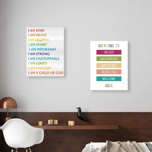 Miniatura 4 de Arte en Lienzo de Afirmación para Niños con Marco para Pared, Frase Inspiradora "I Am Kind I AM a Child of God" en Lienzo para Pared Listo para Sé