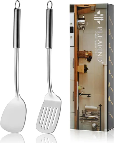 Miniatura 9 de Pleafind 2 piezas Cucharón y cuchara ranurada, cucharón para sopa y cuchara colador, cucharas de cocina y espumaderas de acero inoxidable, Gris