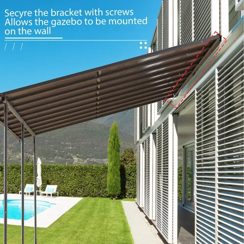 Miniatura 6 de BPS Gazebo de 13 x 10 pies para montaje en pared, pérgola para exteriores, glorieta de policarbonato con paneles resistentes al agua y protección UV