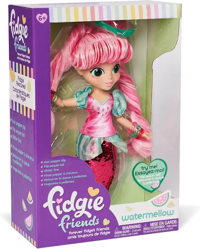 Miniatura 3 de Sunny Days Entertainment Fidgie Friends Watermellow - Sirena con cola de lentejuelas abatibles Muñeca de moda de 10.5 pulgadas con juguetes